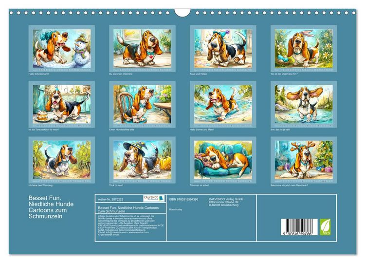 Produktbild: Basset Fun. Niedliche Hunde Cartoons zum Schmunzeln (Wandkalender 2026 DIN A3 quer), CALVENDO Monatskalender