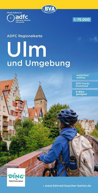 Produktbild: ADFC-Regionalkarte Ulm und Umgebung, 1:75.000, mit Tagestourenvorschl&auml;gen, rei&szlig;- und wetterfest, E-Bike-geeignet, GPS-Tracks-Download