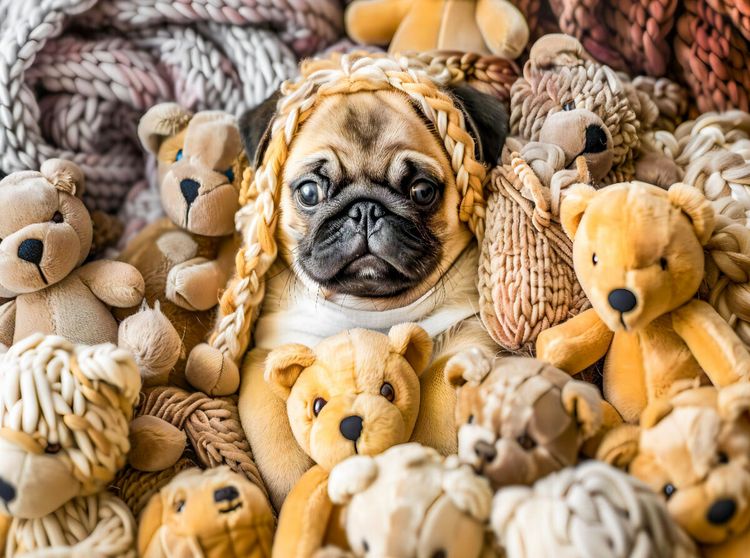 Produktbild: CALVENDO Puzzle Mops im Kuscheltierparadies | 2000 Teile Lege-Gr&ouml;&szlig;e 90x67cm Foto-Puzzle f&uuml;r gl&uuml;ckliche Stunden