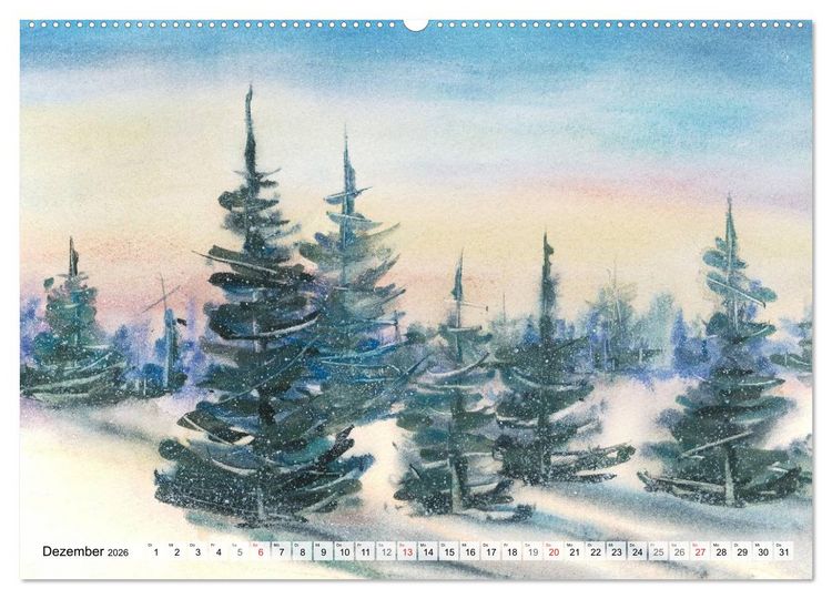 Produktbild: B&auml;ume in Aquarell (Wandkalender 2026 DIN A2 quer), CALVENDO Monatskalender