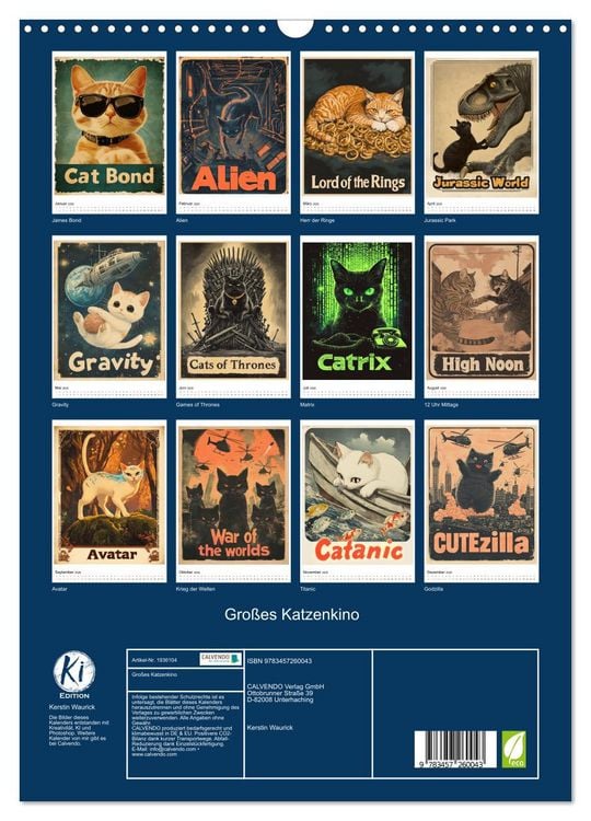 Produktbild: Gro&szlig;es Katzenkino (Wandkalender 2026 DIN A3 hoch), CALVENDO Monatskalender
