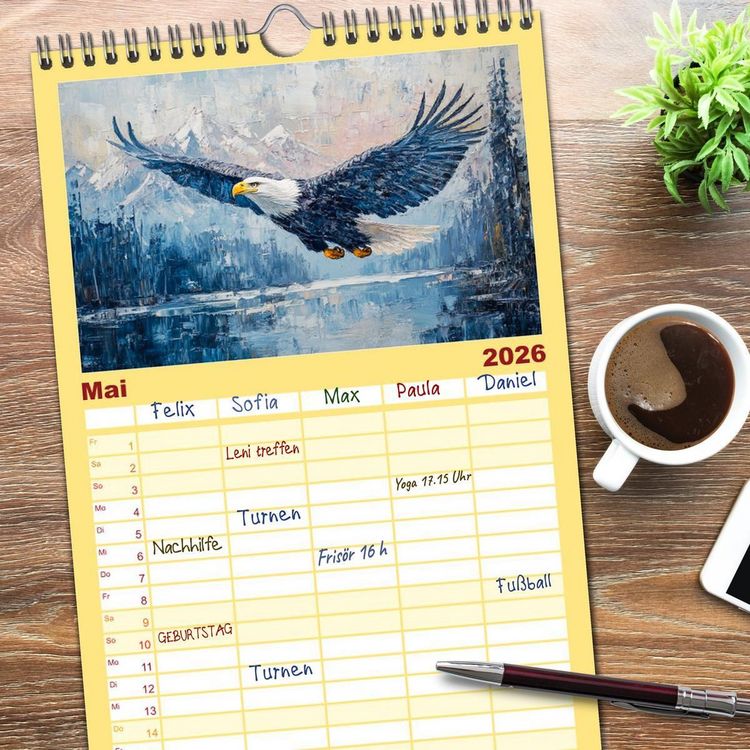 Produktbild: Familienplaner 2026 - Wilde Sch&ouml;nheiten. Ein Jahr mit majest&auml;tischen Tieren mit 5 Spalten (Wandkalender, 21 x 45 cm) CALVENDO