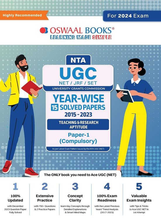 Produktbild: Oswaal NTA UGC NET/JRF/SET Paper-1 (Compulsory) | 15 Year's Solved Papers Teaching & Research Aptitude | Yearwise | 2015-2023 | For 2024 Exam