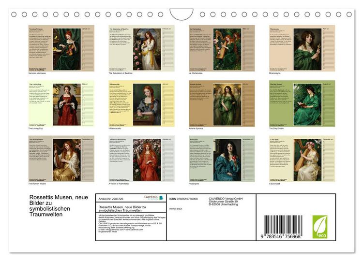 Produktbild: Rossettis Musen, neue Bilder zu symbolistischen Traumwelten (Wandkalender 2027 DIN A4 quer), CALVENDO Monatskalender