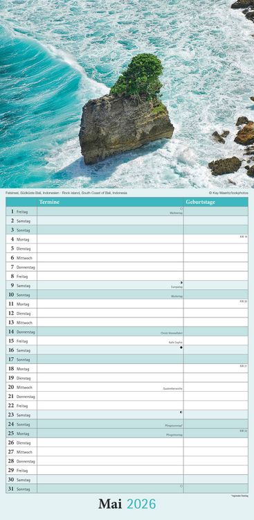 Produktbild: Emotions 2026 - Streifenplaner 22 x45 cm - mit einer Spalte für Eintragungen und einer für Geburtstage - Familienkalender - Familienplaner - Achtsamke