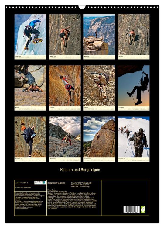 Produktbild: Klettern und Bergsteigen (Wandkalender 2026 DIN A2 hoch), CALVENDO Monatskalender