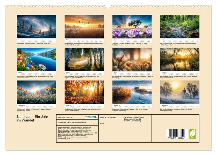 Produktbild: Naturzeit - Ein Jahr im Wandel (hochwertiger Premium Wandkalender 2026 DIN A2 quer), Kunstdruck in Hochglanz