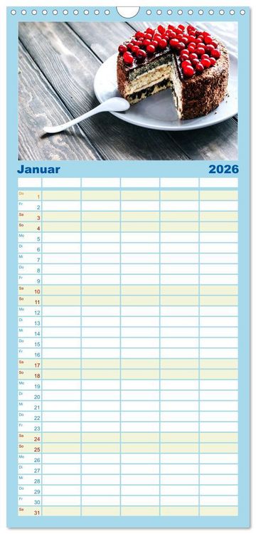 Produktbild: Familienplaner 2026 - K&ouml;stliche Kuchen mit 5 Spalten (Wandkalender, 21 x 45 cm) CALVENDO