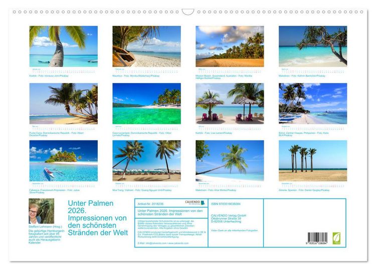 Produktbild: Unter Palmen 2026. Impressionen von den sch&ouml;nsten Str&auml;nden der Welt (Wandkalender 2026 DIN A2 quer), CALVENDO Monatskalender