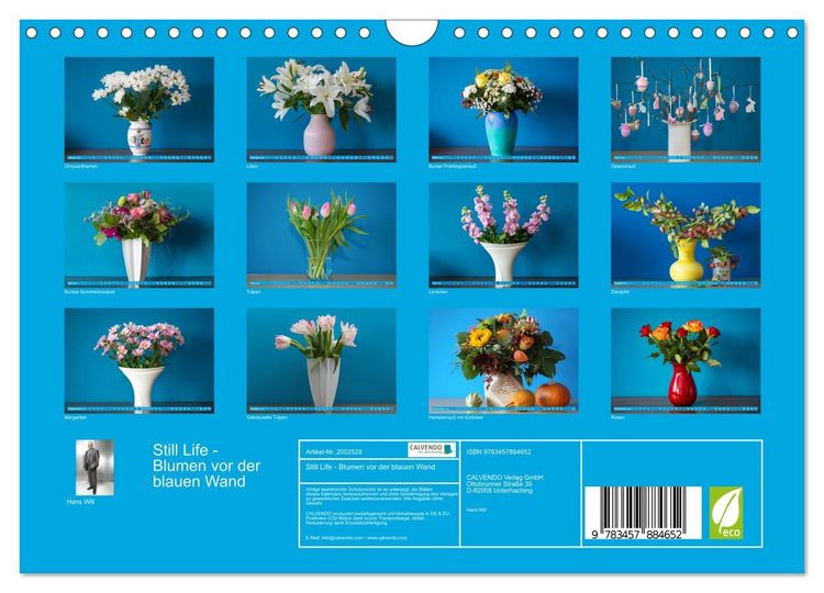 Produktbild: Still Life - Blumen vor der blauen Wand (Wandkalender 2026 DIN A4 quer), CALVENDO Monatskalender