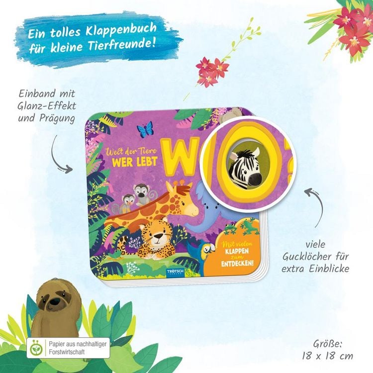 Produktbild: Tr&ouml;tsch Pappenbuch mit Klappen Mein erstes Klappenbuch Welt der Tiere Wer lebt wo?