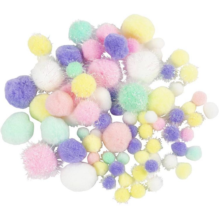 Produktbild: Creativ Company Pompons, D 15-40 mm, Glitter, Pastellfarben, 62 g