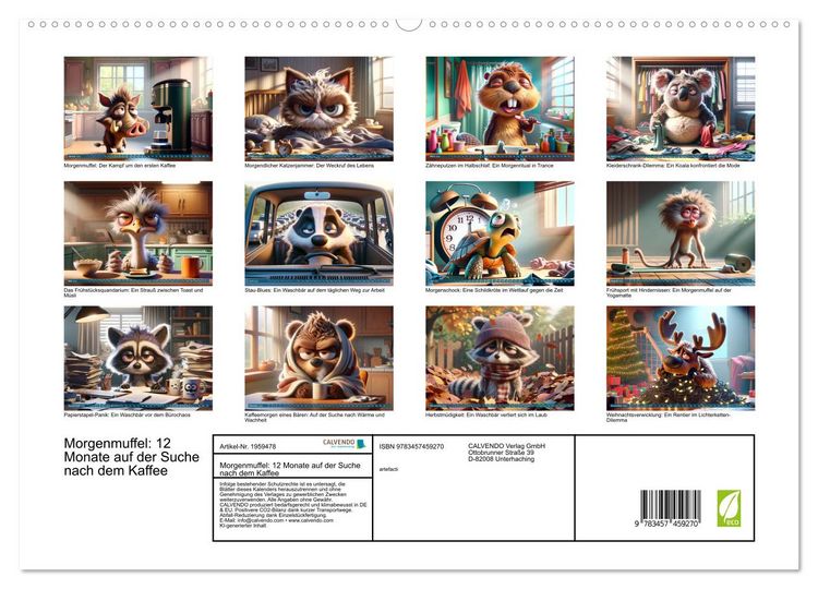 Produktbild: Morgenmuffel: 12 Monate auf der Suche nach dem Kaffee (hochwertiger Premium Wandkalender 2026 DIN A2 quer), Kunstdruck in Hochglanz