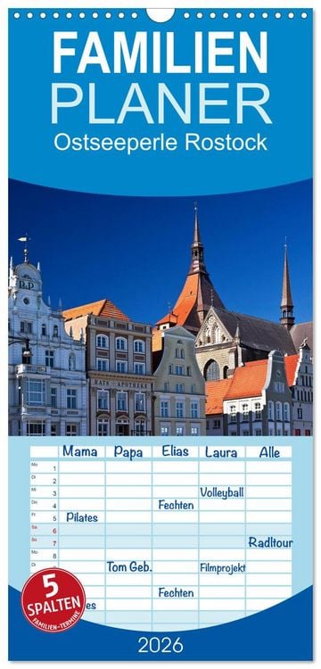 Produktbild: Familienplaner 2026 - Ostseeperle Rostock mit 5 Spalten (Wandkalender, 21 x 45 cm) CALVENDO