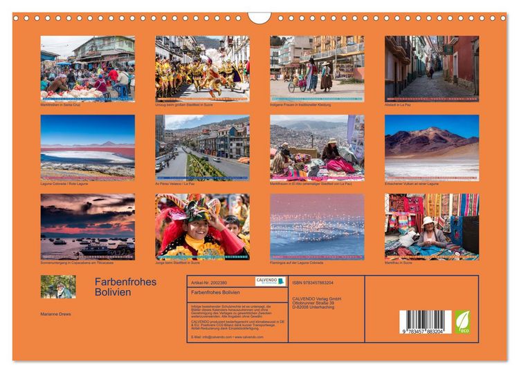 Produktbild: Farbenfrohes Bolivien (Wandkalender 2026 DIN A3 quer), CALVENDO Monatskalender