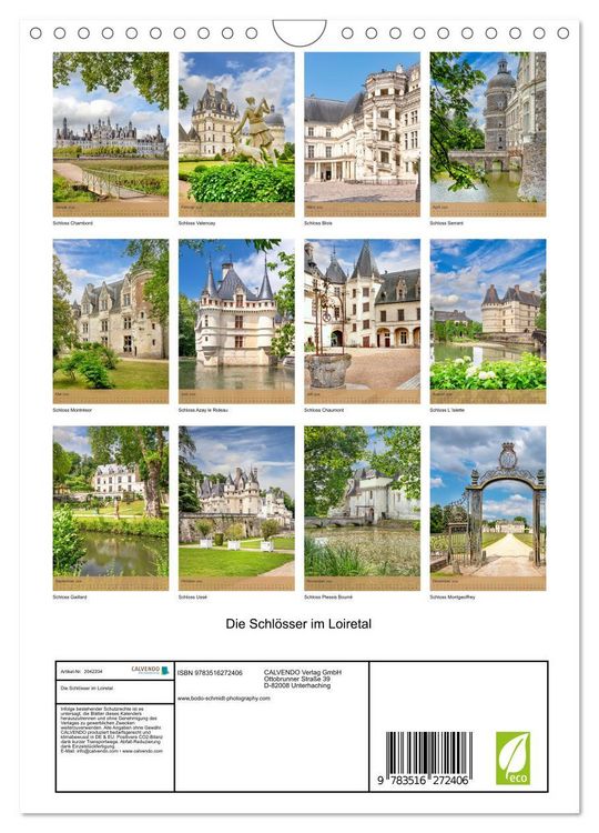 Produktbild: Die Schl&ouml;sser im Loiretal (Wandkalender 2026 DIN A4 hoch), CALVENDO Monatskalender