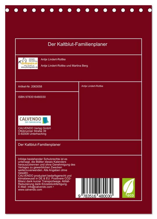 Produktbild: Der Kaltblut-Familienplaner (Tischkalender 2026 DIN A5 hoch), CALVENDO Monatskalender