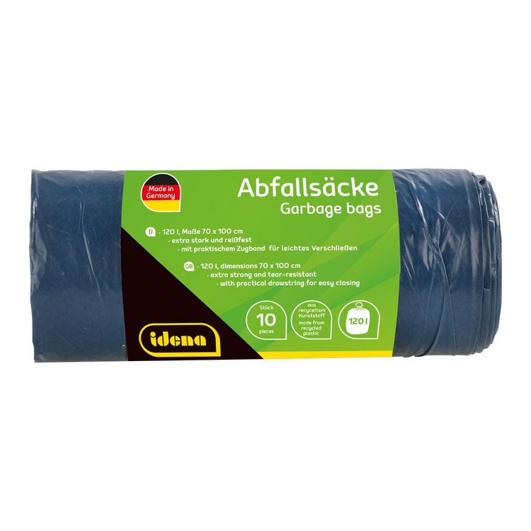 Produktbild: Idena Abfalls&auml;cke mit Zugband extra stark rei&szlig;fest 40&micro; 120l blau 70x100cm 10 St&uuml;ck