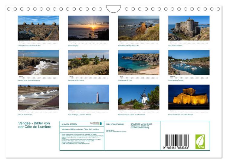 Produktbild: Vend&eacute;e - Bilder von der C&ocirc;te de Lumi&egrave;re (Wandkalender 2026 DIN A4 quer), CALVENDO Monatskalender
