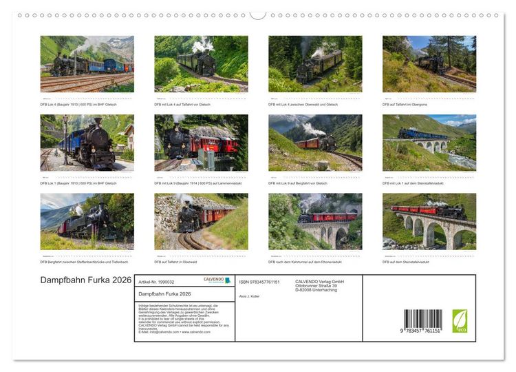 Produktbild: Dampfbahn Furka 2026 (hochwertiger Premium Wandkalender 2026 DIN A2 quer), Kunstdruck in Hochglanz