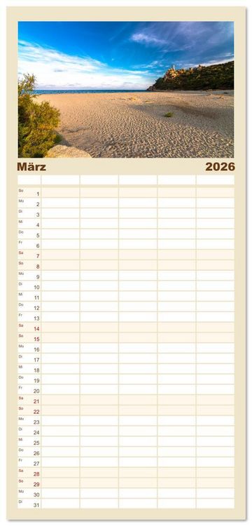 Produktbild: Familienplaner 2026 - Sardinien - Impressionen Einer Mittelmeerperle mit 5 Spalten (Wandkalender, 21 x 45 cm) CALVENDO