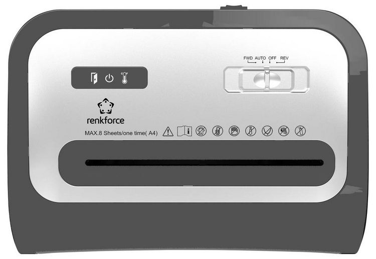 Produktbild: Renkforce RF-PPS-20L Aktenvernichter 8 Blatt Mikroschnitt 3 x 9 mm P-5 20 l Vernichtet auch Kreditkarte