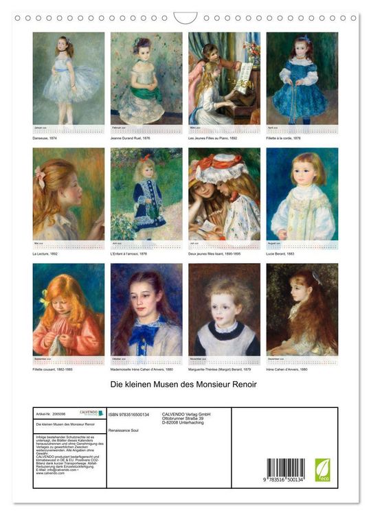 Produktbild: Die kleinen Musen des Monsieur Renoir (Wandkalender 2026 DIN A3 hoch), CALVENDO Monatskalender