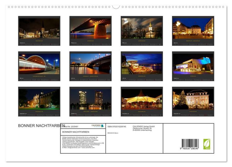 Produktbild: BONNER NACHTFARBEN (hochwertiger Premium Wandkalender 2026 DIN A2 quer), Kunstdruck in Hochglanz