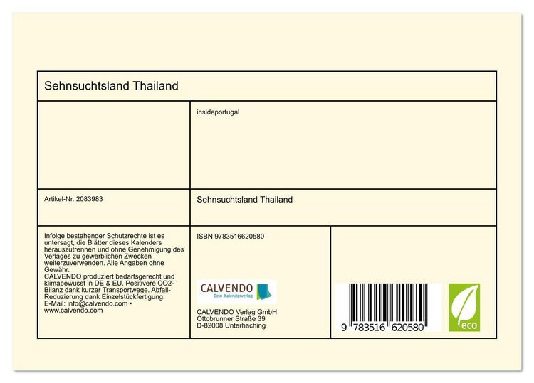 Produktbild: Sehnsuchtsland Thailand (Tischkalender 2026 DIN A5 quer), CALVENDO Monatskalender