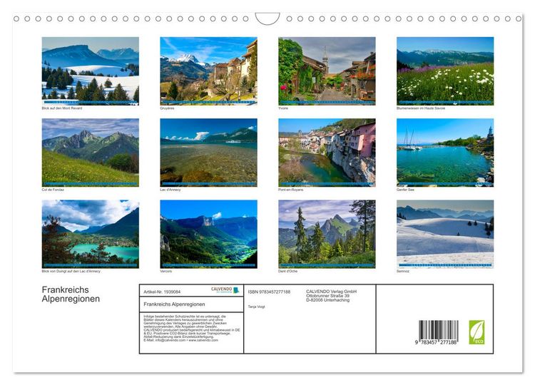 Produktbild: Frankreichs Alpenregionen (Wandkalender 2026 DIN A3 quer), CALVENDO Monatskalender