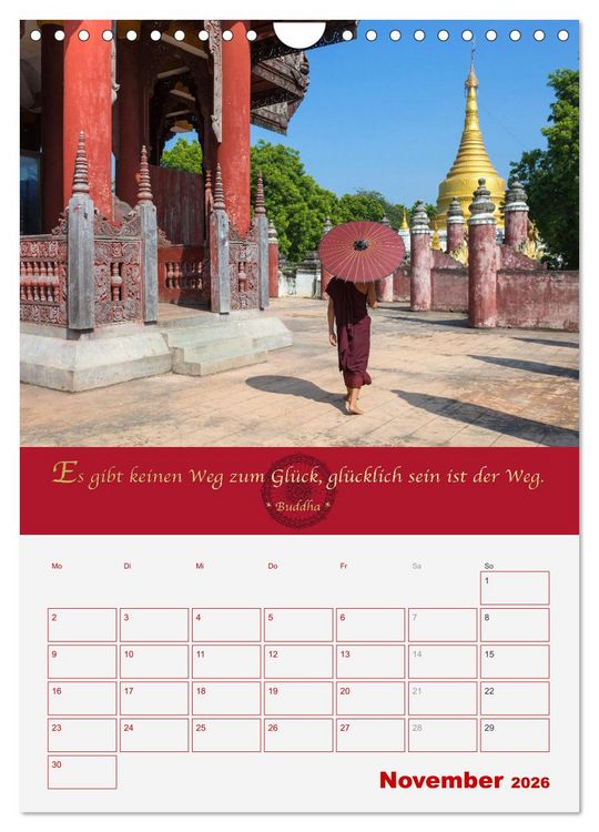 Produktbild: Buddhistische Weisheiten - DER ROTE SCHIRM (Wandkalender 2026 DIN A4 hoch), CALVENDO Monatskalender
