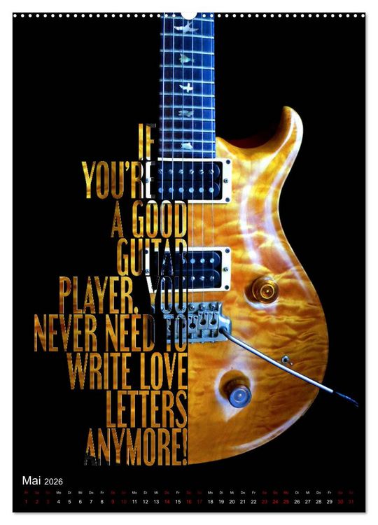Produktbild: Rockgitarren Textposter (hochwertiger Premium Wandkalender 2026 DIN A2 hoch), Kunstdruck in Hochglanz