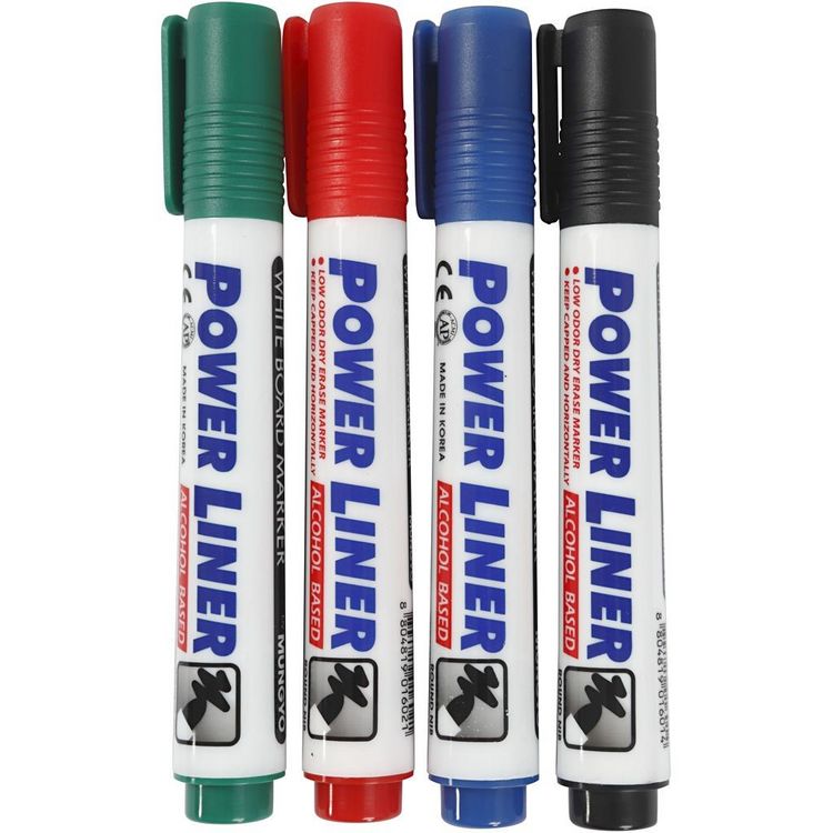 Produktbild: Creativ Company Whiteboard Marker, Strichst&auml;rke 4 mm, Schwarz, Blau, Gr&uuml;n, Rot, 4er Set