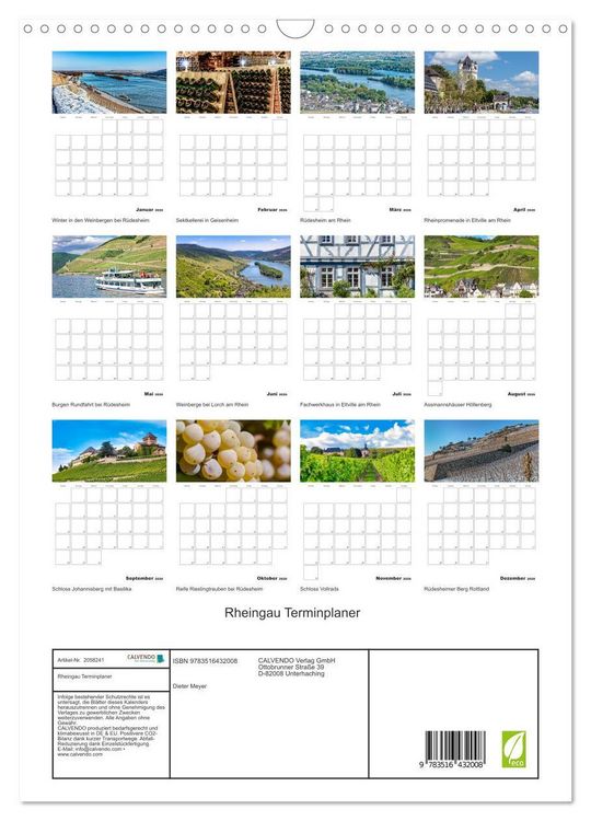 Produktbild: Rheingau Terminplaner (Wandkalender 2026 DIN A3 hoch), CALVENDO Monatskalender