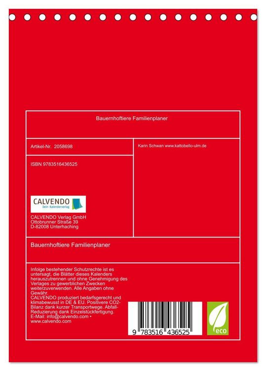 Produktbild: Bauernhoftiere Familienplaner (Tischkalender 2026 DIN A5 hoch), CALVENDO Monatskalender