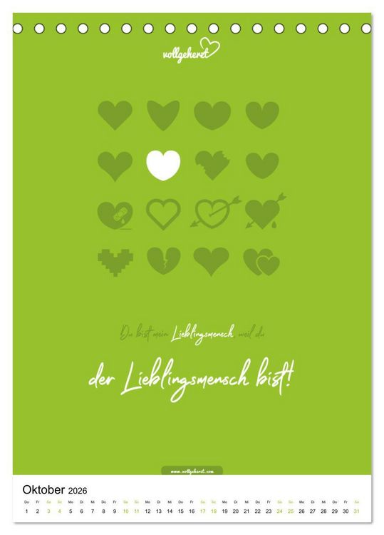 Produktbild: vollgeherzt: Lieblingsmensch-Kalender - Der Wandkalender als Geschenk f&uuml;r ganz besondere Menschen (Tischkalender 2026 DIN A5 hoch), CALVENDO Monatskalender