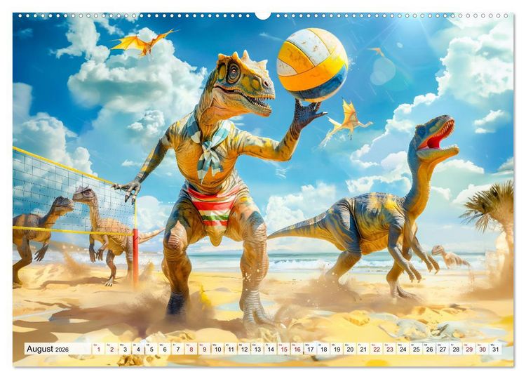 Produktbild: Dinosaurier-Alltag - Wenn sie nicht ausgestorben w&auml;ren! (hochwertiger Premium Wandkalender 2026 DIN A2 quer), Kunstdruck in Hochglanz