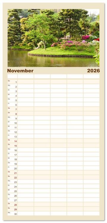 Produktbild: Familienplaner 2026 - G&auml;rten in Japan mit 5 Spalten (Wandkalender, 21 x 45 cm) CALVENDO