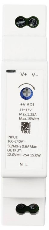 Produktbild: TRU COMPONENTS TC-10580800 Hutschienen-Netzteil (DIN-Rail) 12 V/DC 1.25 A 15 W Anzahl Ausg&auml;nge:1 x Inhalt 1 St.