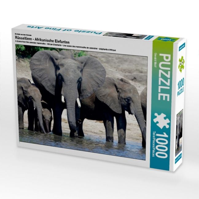 Produktbild: CALVENDO Puzzle Ein Motiv aus dem Kalender R&uuml;sseltiere - Afrikanische Elefanten | 1000 Teile Lege-Gr&ouml;&szlig;e 64x48cm Foto-Puzzle f&uuml;r gl&uuml;ckliche Stunden
