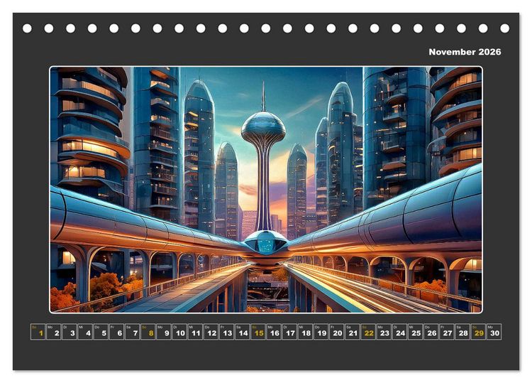 Produktbild: Zukunftsvision Megacity (Tischkalender 2026 DIN A5 quer), CALVENDO Monatskalender