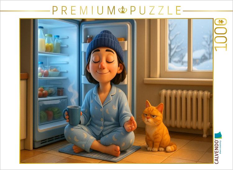 Produktbild: CALVENDO Puzzle Genussvolle Entspannung - Frau meditiert in der K&auml;lte | 1000 Teile Lege-Gr&ouml;&szlig;e 64x48cm Foto-Puzzle f&uuml;r gl&uuml;ckliche Stunden