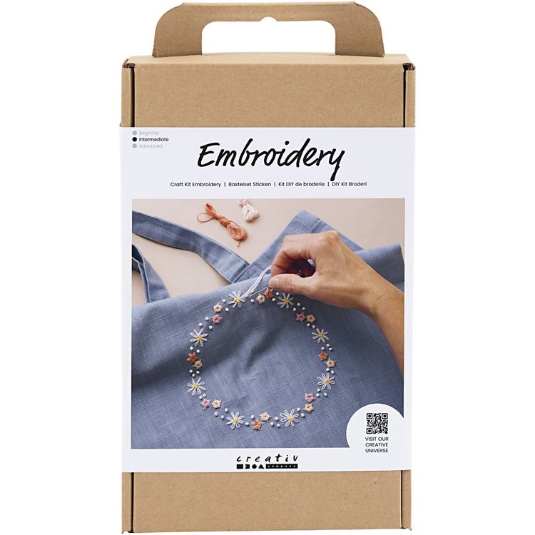 Produktbild: Creativ Company DIY Sets Sticken & Nadelstanzen Kreativ Set Sticken, Taubenblau, Einkaufstasche, Kreativ Box