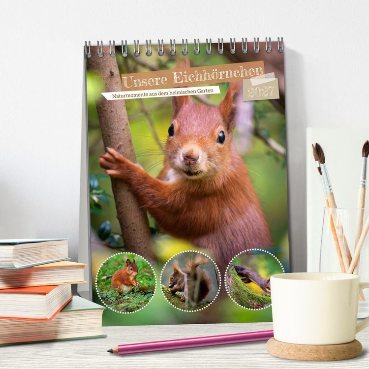 Produktbild: Unsere Eichh&ouml;rnchen - Naturmomente aus dem heimischen Garten (Tischkalender 2027 DIN A5 hoch), CALVENDO Monatskalender