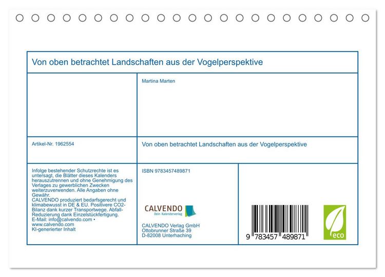 Produktbild: Von oben betrachtet Landschaften aus der Vogelperspektive (Tischkalender 2026 DIN A5 quer), CALVENDO Monatskalender