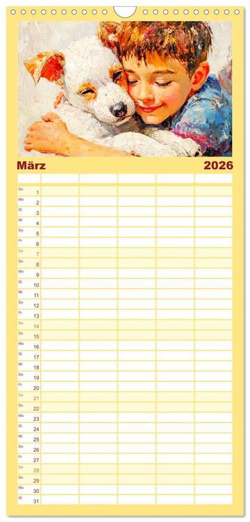 Produktbild: Familienplaner 2026 - Mensch und Hund. Herzensverbindungen mit 5 Spalten (Wandkalender, 21 x 45 cm) CALVENDO