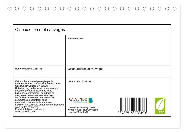 Produktbild: Oiseaux libres et sauvages (Calendrier de bureau 2026 DIN A5 vertical), CALVENDO calendrier mensuel