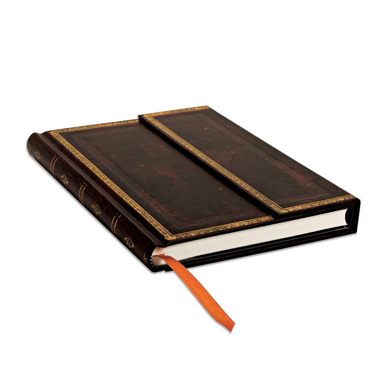 Produktbild: Hardcover Notizbuch Schwarzes Marokkoleder, Midi, Liniert