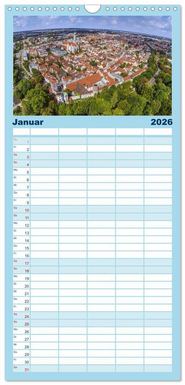 Produktbild: Familienplaner 2026 - Meine Heimat von oben - Luftbilder von Augsburg mit 5 Spalten (Wandkalender, 21 x 45 cm) CALVENDO
