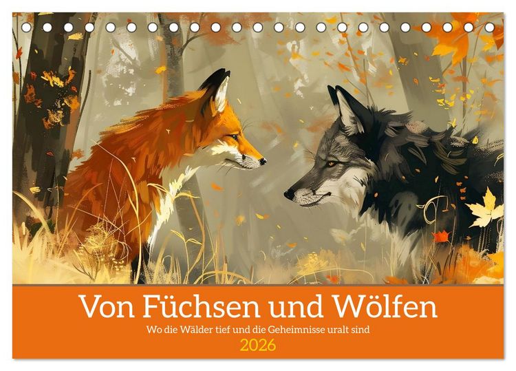 Produktbild: Von F&uuml;chsen und W&ouml;lfen (Tischkalender 2026 DIN A5 quer), CALVENDO Monatskalender